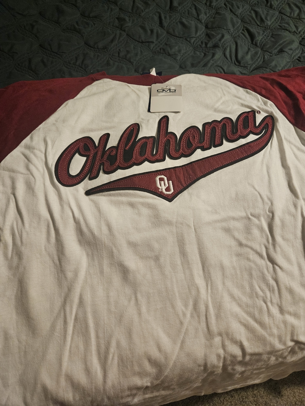 Oklahoma Script Baseball Tee with OU Logo